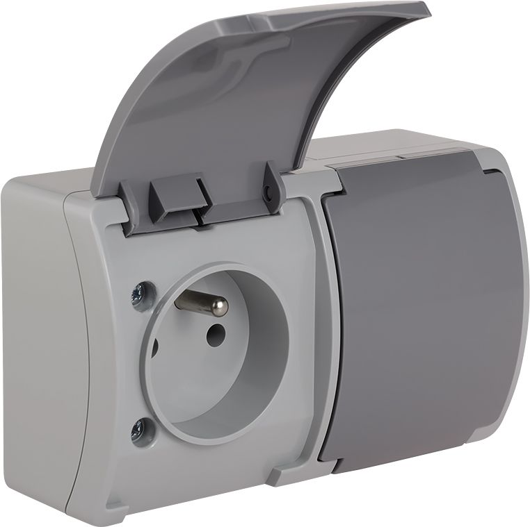 Elektro-Plast Koala Gniazdo podwójne z/u IP44 popiel z klapką grafit VG (162-08)