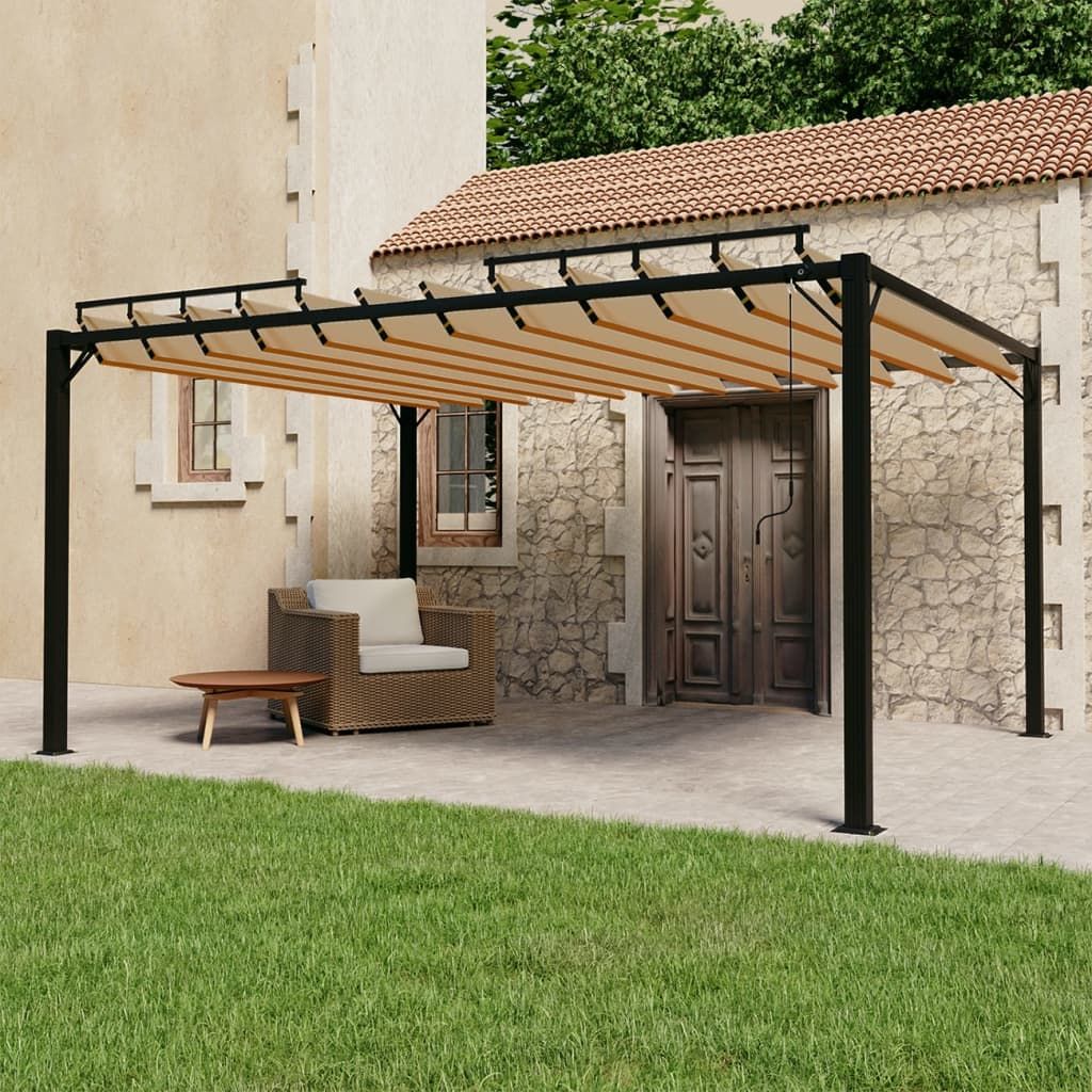 vidaXL Altana z żaluzjowym dachem 3x4 m, taupe, tkanina i aluminium