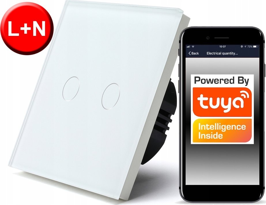 Włącznik Dotykowy WiFi TUYA 2obw. biały # L+N
