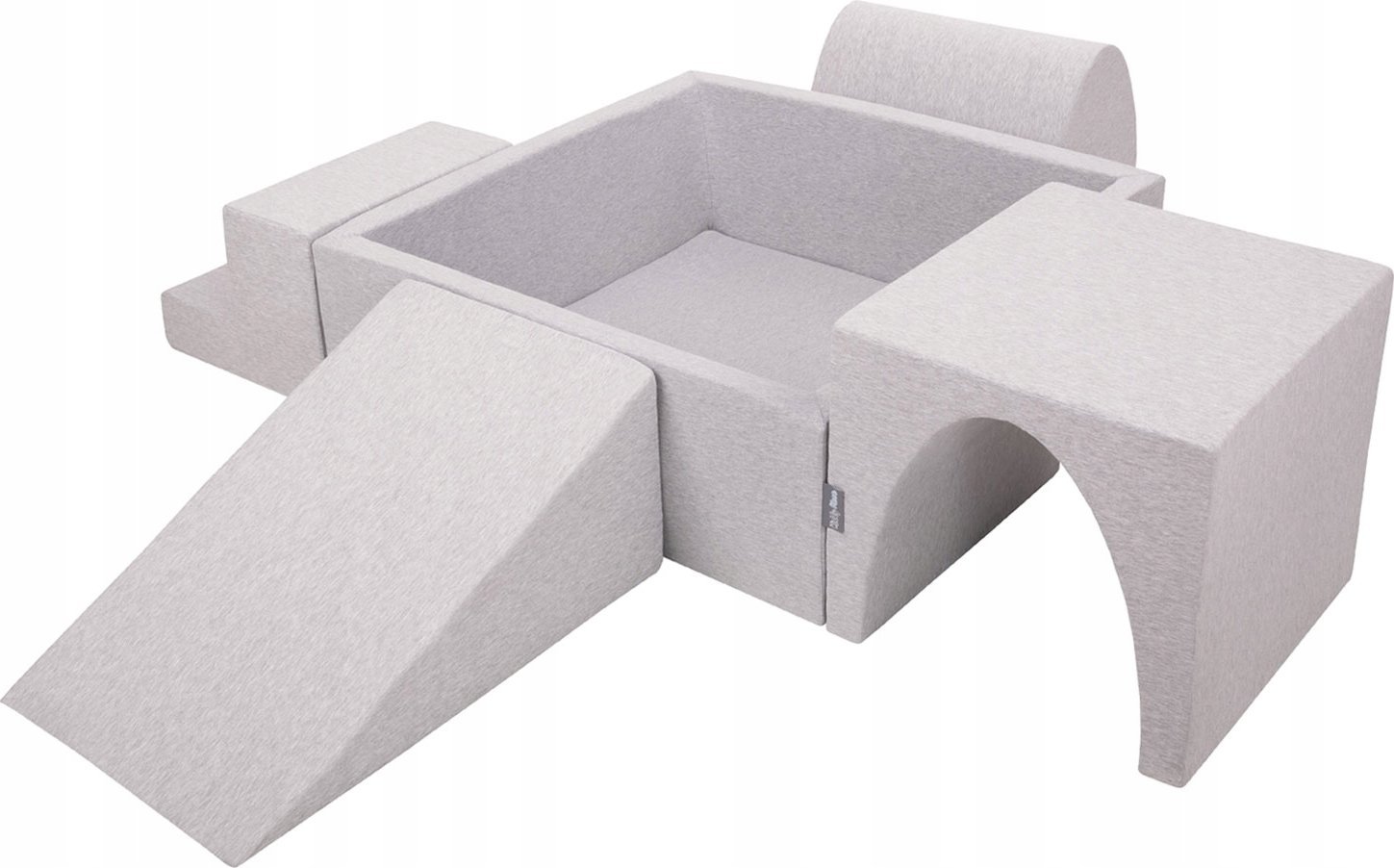 KiddyMoon Piankowy plac zabaw PPZP-OK30D-125 z piłeczkami jasnoszary: perła-szary-transparent-pudrowy róż basen 300/klin L/górka/tunel/schodek Zabawka