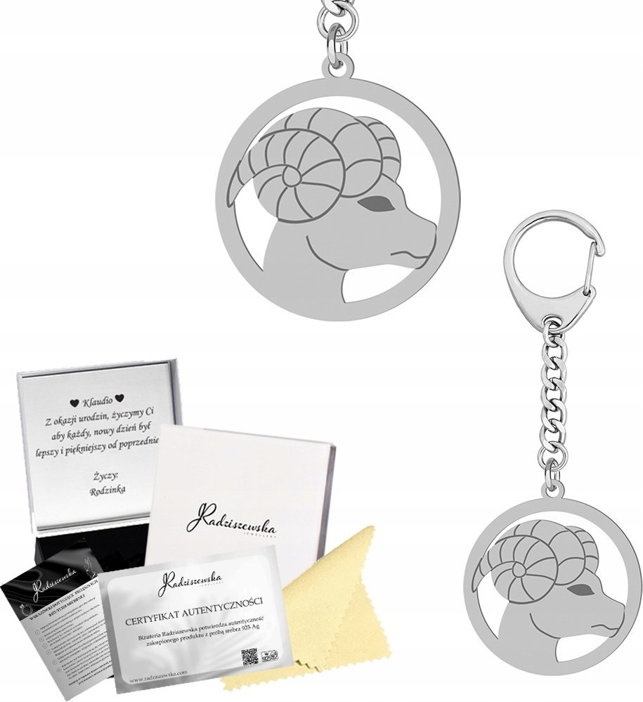 Radziszewska Jewellery BRELOK ZE ZNAKIEM ZODIAKU BARAN SREBRO 925 PREZENT GADŻET GRAWER GRATIS