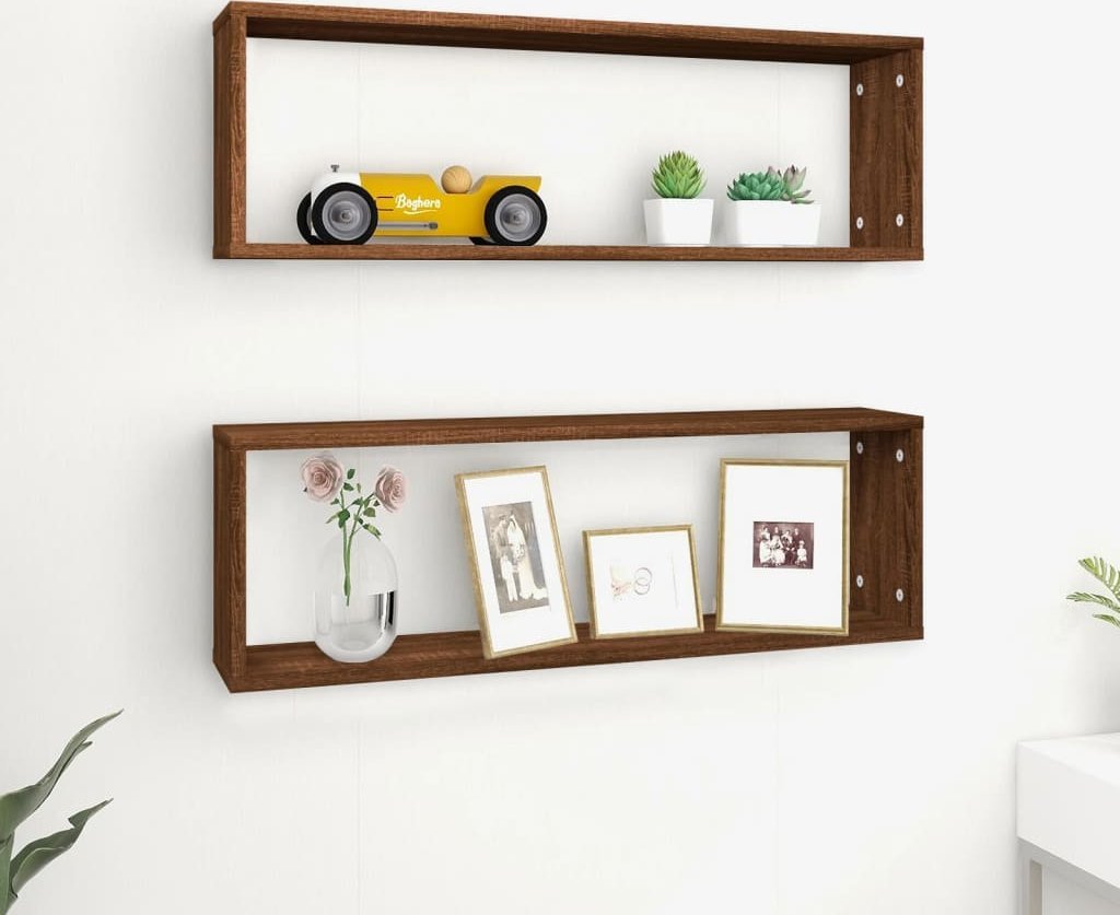 vidaXL vidaXL Półki ścienne, 2 szt., brązowy dąb, 80x15x26,5 cm