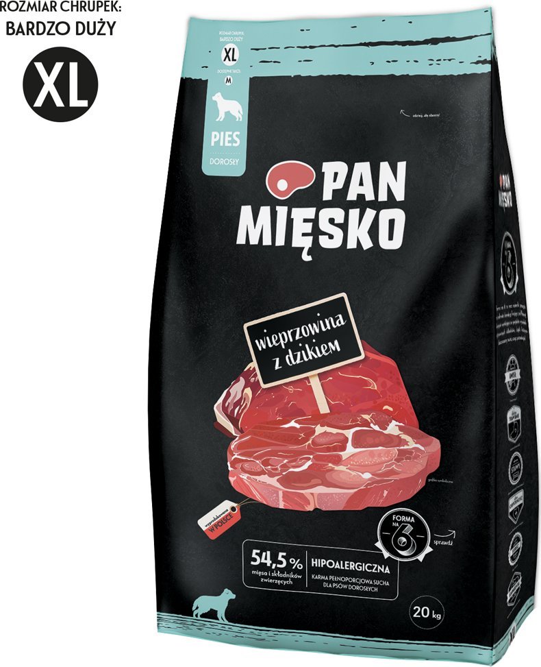 Pan Mięsko Karma sucha dla psa Wieprzowina z dzikiem chrupki XL 20kg