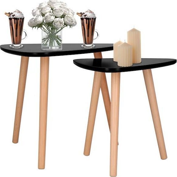Springos Stolik kawowy, trójkątny zestaw 2 szt. stoliki kawowe do salonu na nóżkach, styl skandynawski, czarne UNIWERSALNY