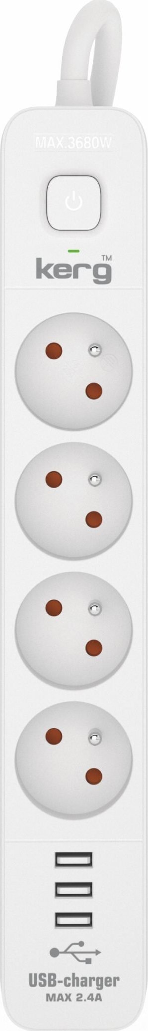 Kerg Przedłużacz z wyłącznikiem, 4 gniazda, 3 USB, 3m (M02414)