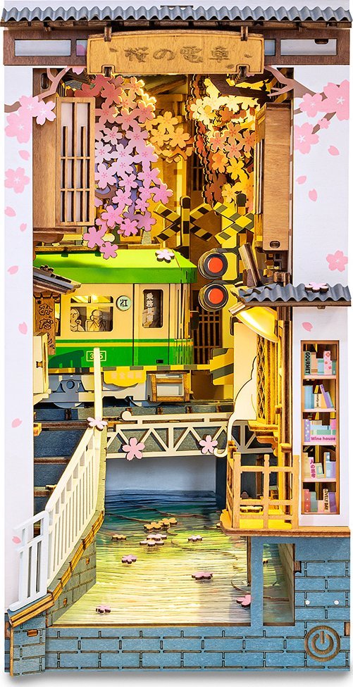 Robotime ROBOTIME Składany Drewniany Model LED - Book Nook Sakura Densya