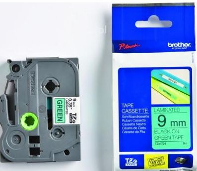 Brother Taśma Laminowana 9mm Czarny/Zielony (TZE721)