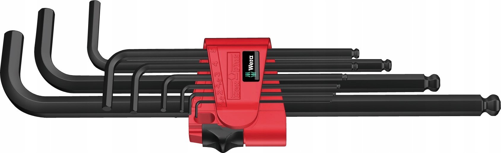 Wera Šešiakampių raktų komplektas WERA Hex-Plus, 1,5-10 mm, HEX tipo, suapvalintu galu, BlackLaser, 9 vnt.