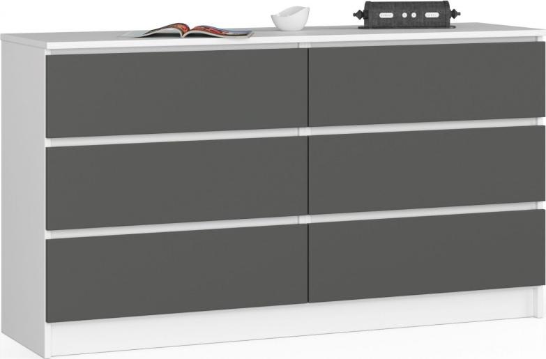 Fabryka Mebli Akord Komoda K 140 cm 6 szuflad - biała-grafit szary