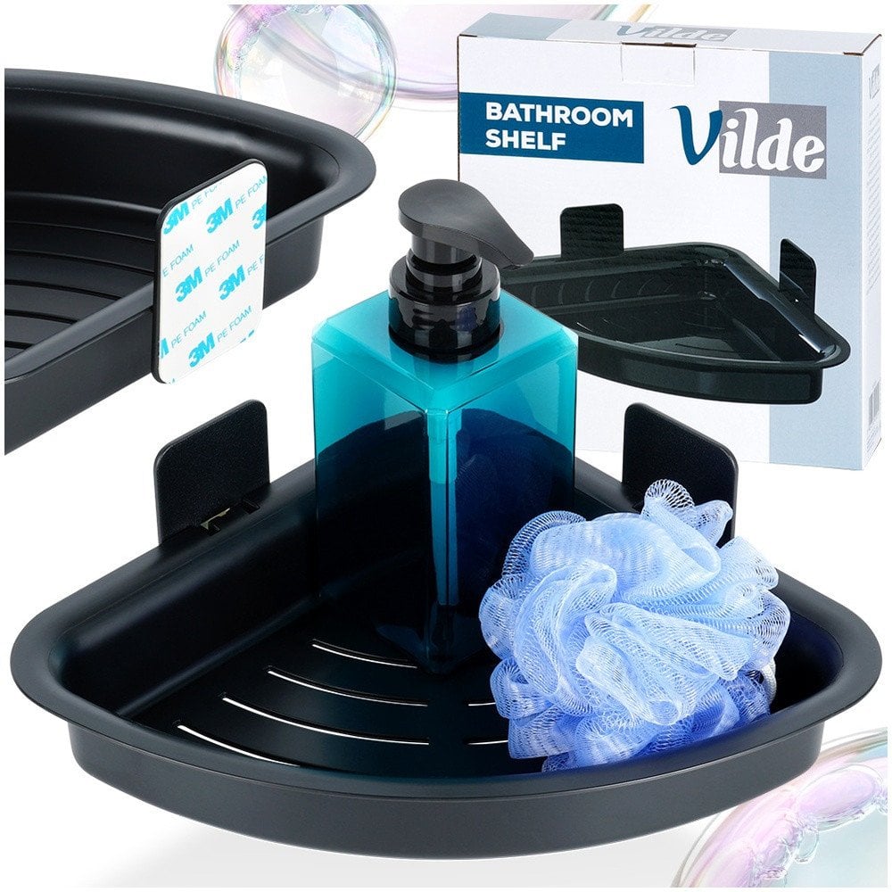 Półka pod prysznic czarna narożna przyklejana 28x22x8 cm