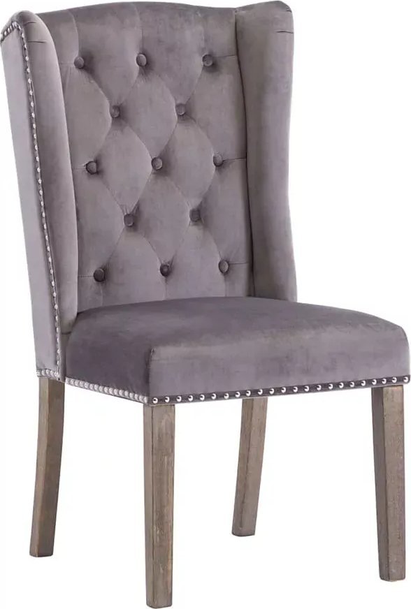 Elior Szare aksamitne krzesło z kołatką do stołu - Oksana