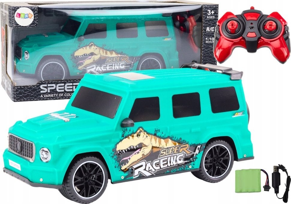 LeanToys Auto Zdalnie Sterowane RC z Dinozaurem w Skali 1:10 Zielone