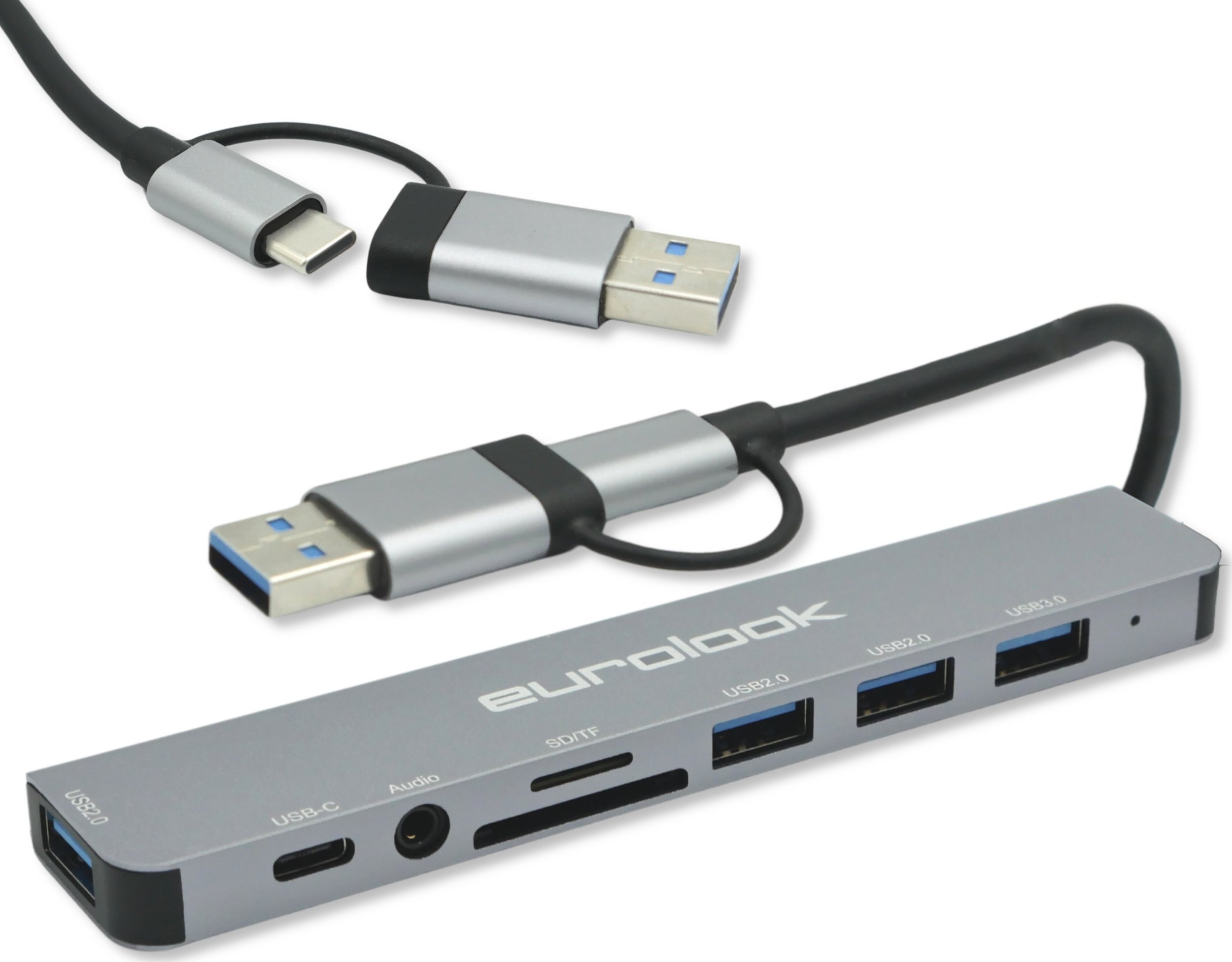 HUB ADAPTER UNIWERSALNY ROZDZIELACZ USB-C 8w1 CZYTNIK SD USB 3.0 AUDIO EUROLOOK HUB-01C