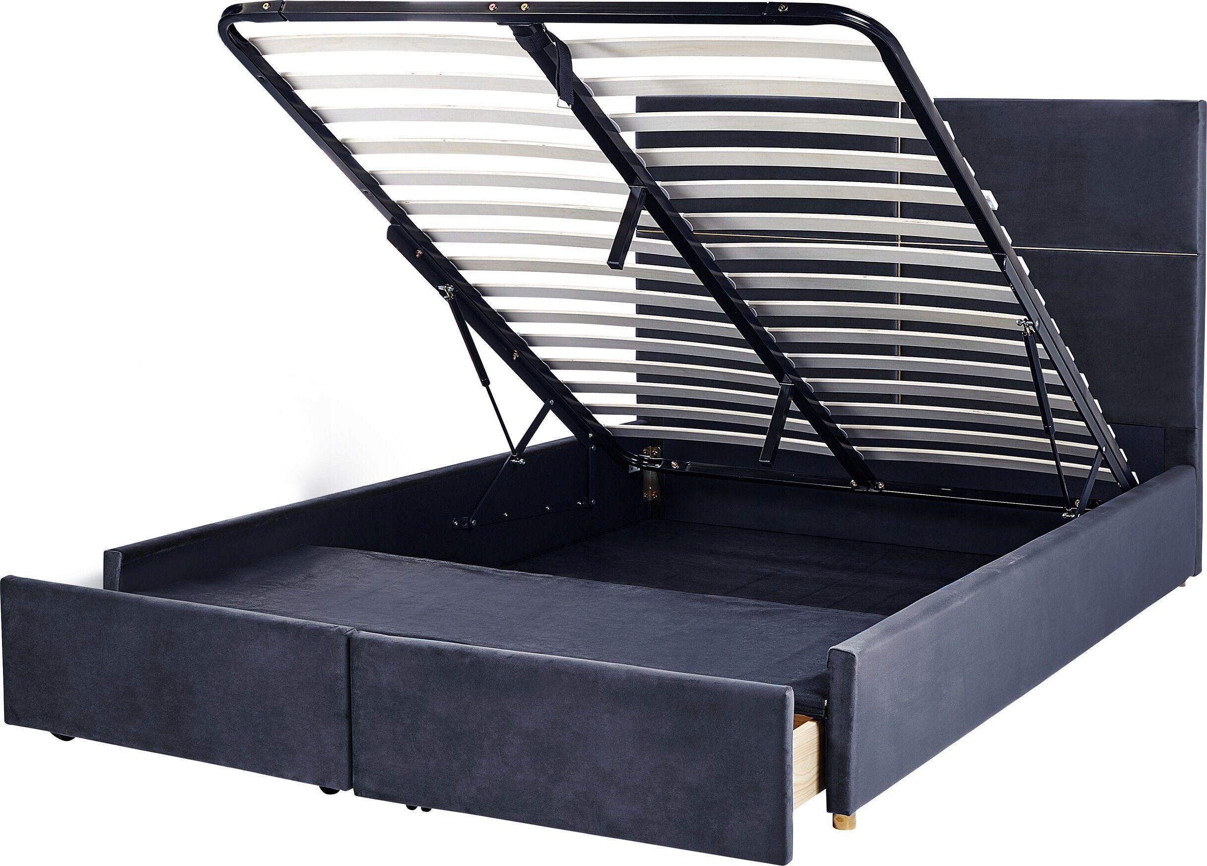 Beliani Łóżko welurowe z pojemnikiem 160 x 200 cm czarne VERNOYES