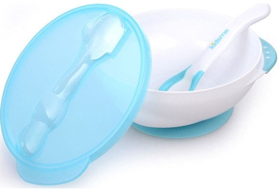 Kidsme bowl with suction cup lid and thermo spoon Aquamarine from 9 months 9832AQ