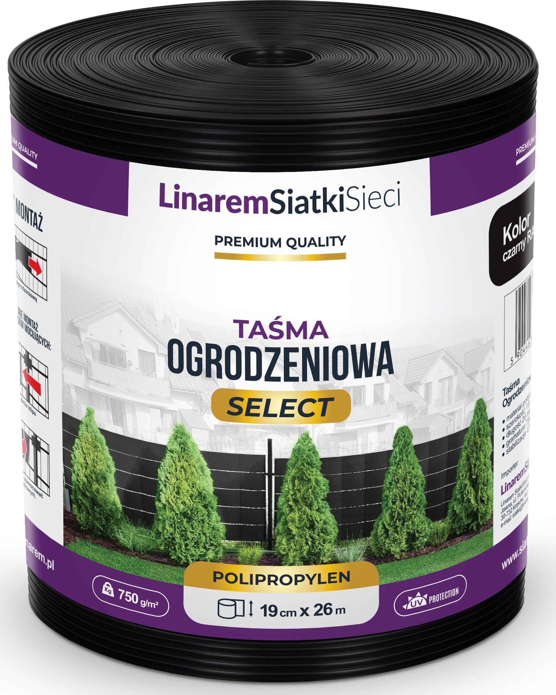 Linarem SiatkiSieci TAŚMA OGRODZENIOWA PREMIUM SELECT 19x26m DO OGRODZENIA PANELOWEGO CZARNA
