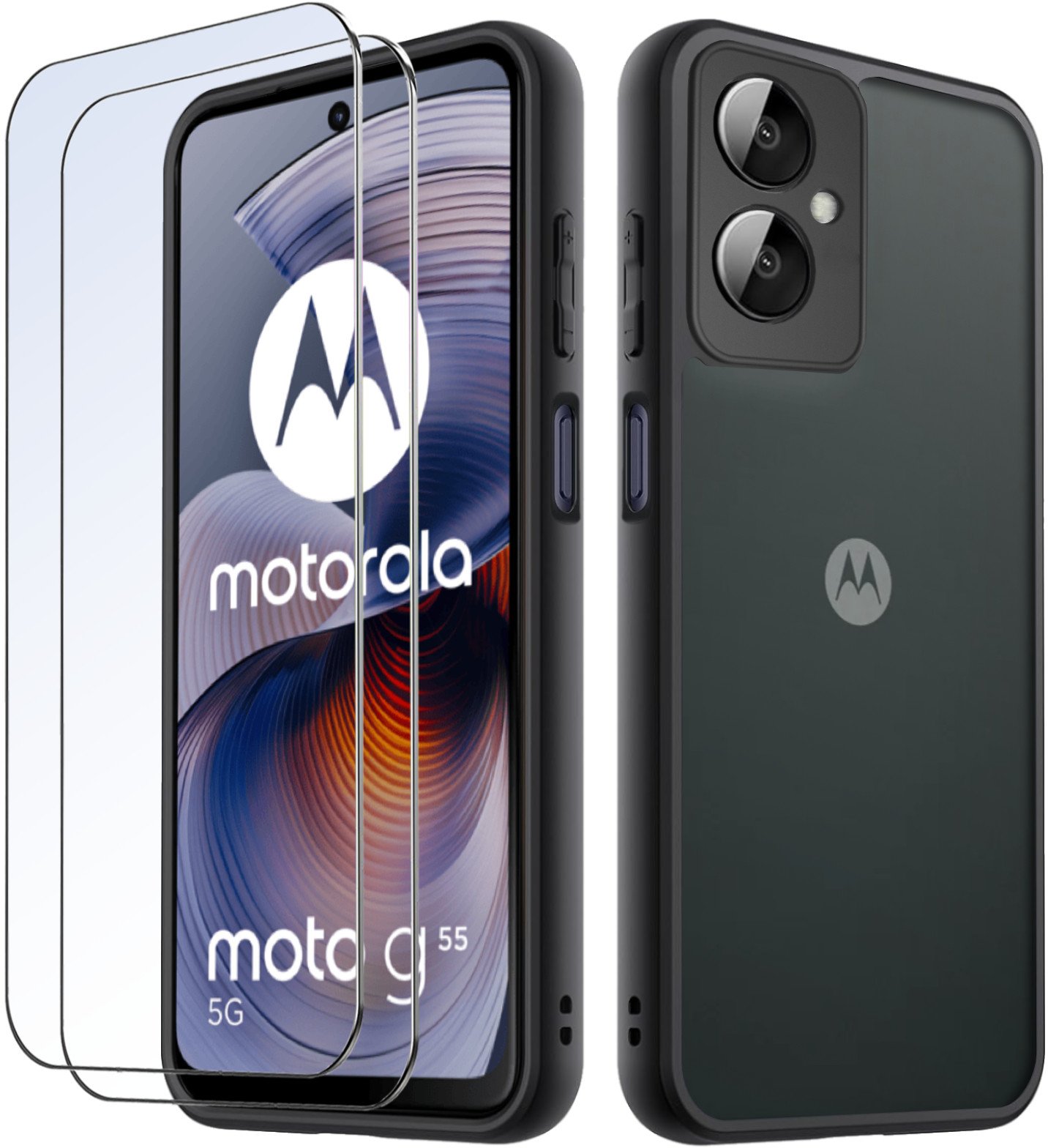 Etui do Motorola Moto G55 5G MATOWE WZMACNIANE CZARNE ZESTAW 2x SZKŁO