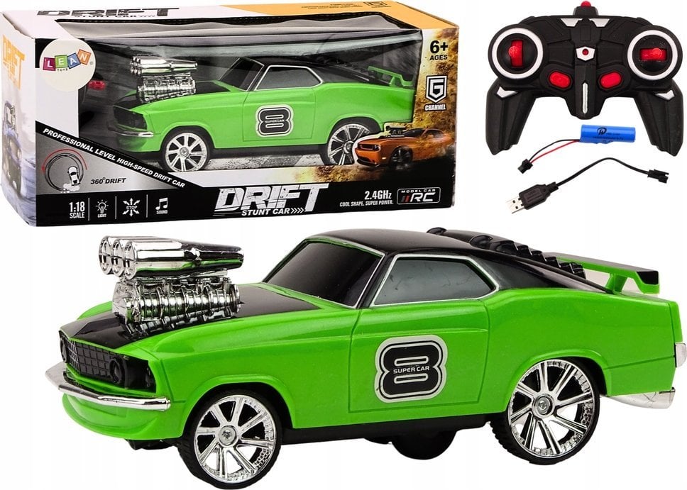 LeanToys Autko Zdalnie Sterowane 1:18 Drift 360 Światła Dźwięki Zielony