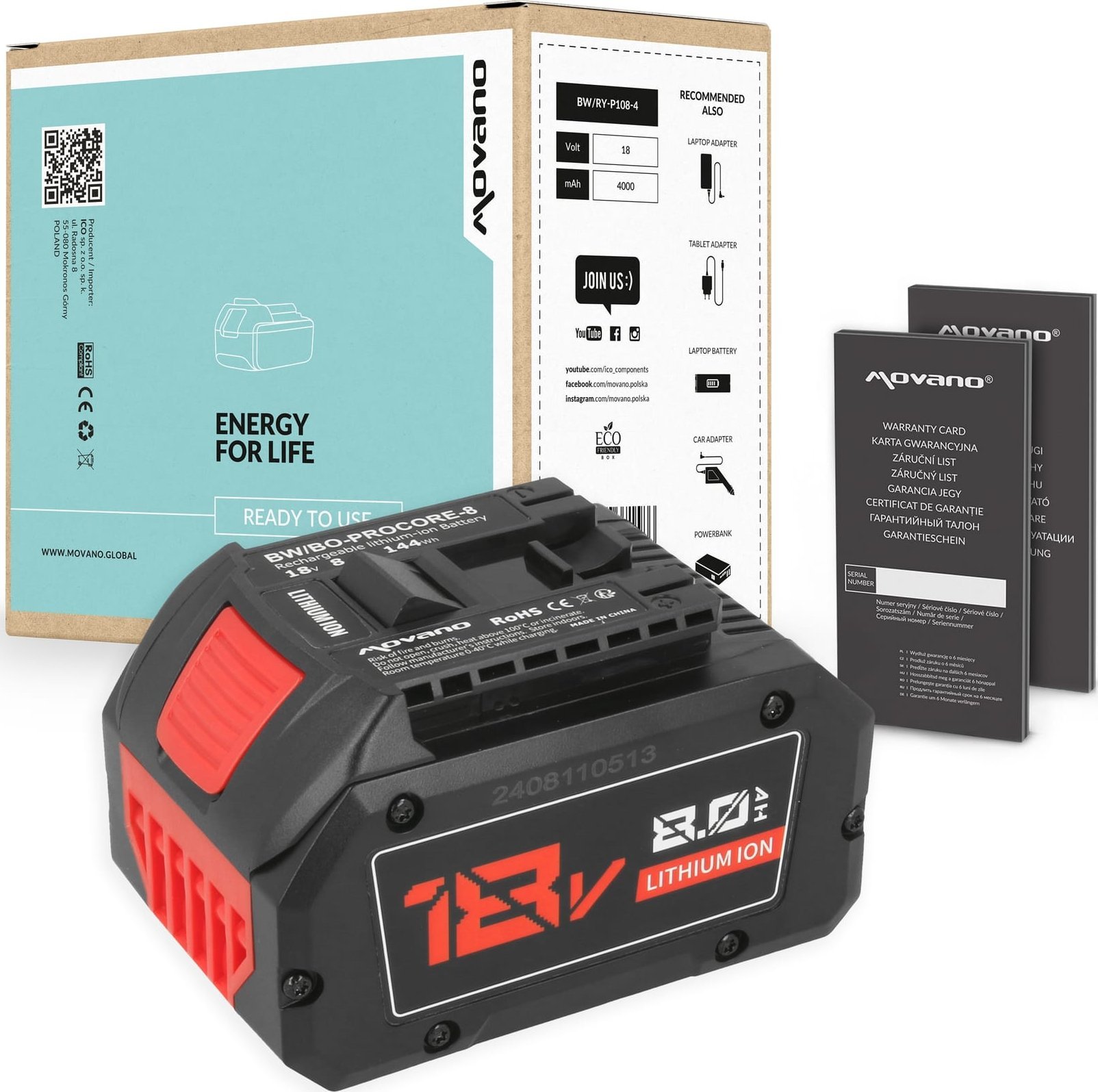 Bateria Movano do Bosch ProCore 1600A016GB, 1600A016GK