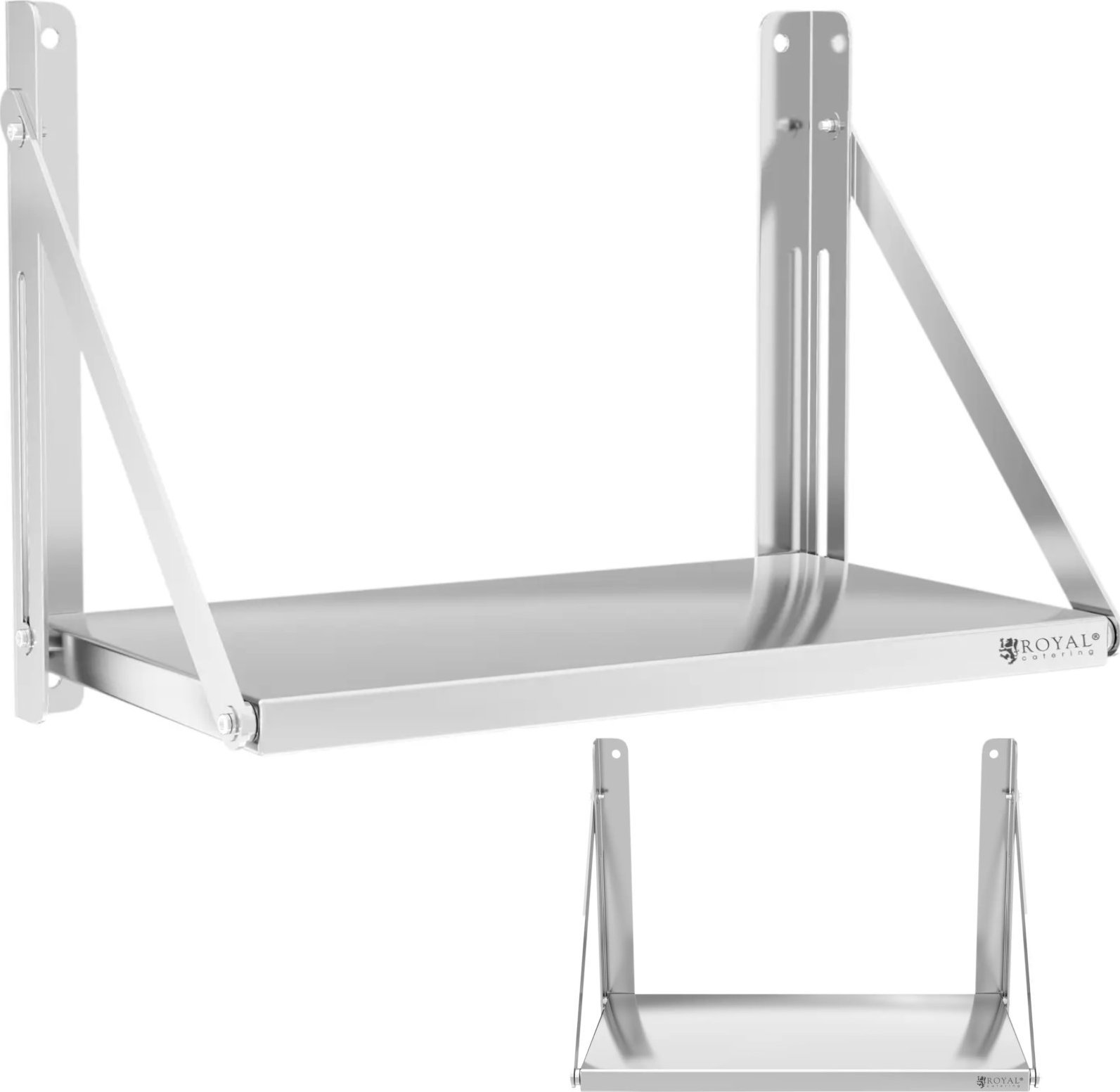 Royal Catering Półka ścienna gastronomiczna składana ze stali nierdzewnej do 40 kg 60 x 30 cm Półka ścienna gastronomiczna składana ze stali nierdzewn