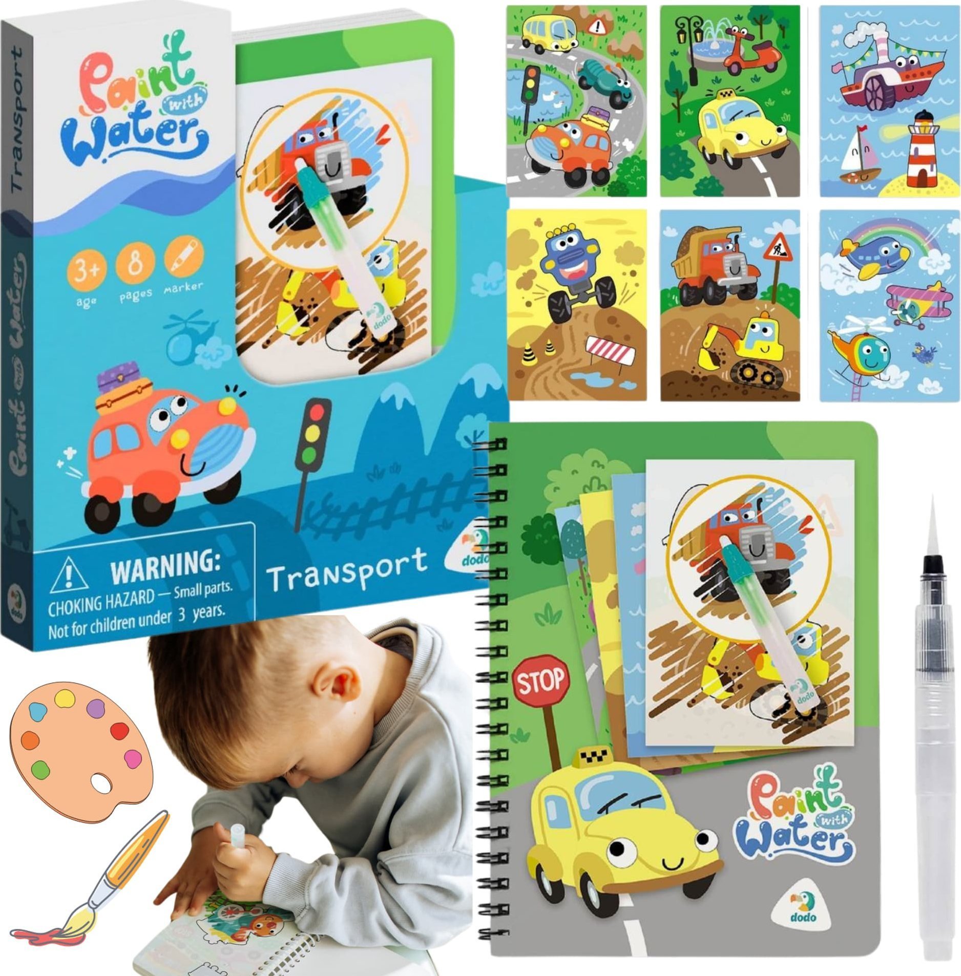 Dodo MALOWANIE MARKEREM WODNYM KOLOROWANKA "TRANSPORT" ZESTAW DLA NAJMŁODSZYCH