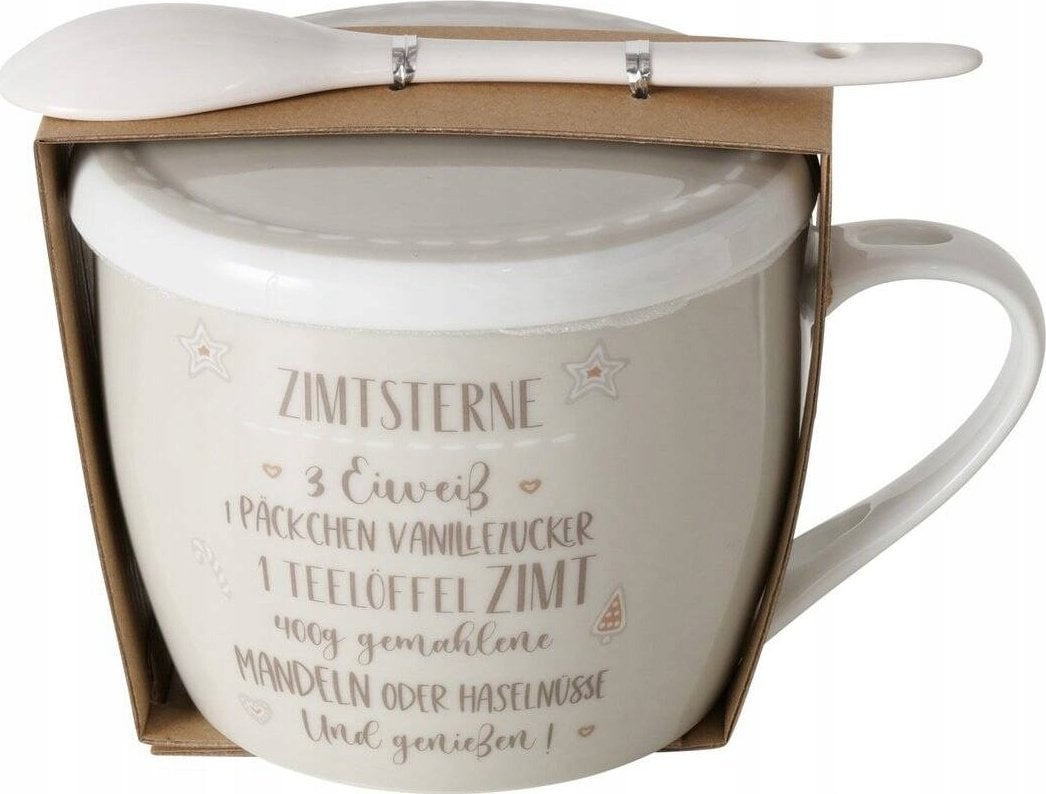 Boltze Porcelanowy kubek z pokrywką i łyżeczką, BAKERY, 600 ml