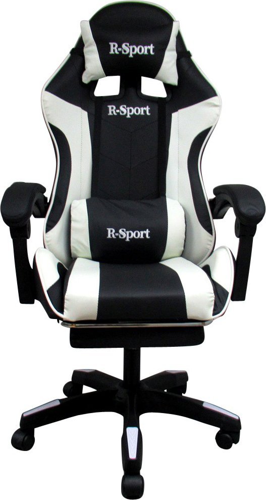 Fotel R-Sport Fotel Gamingowy K4 BIAŁO-CZARNY z podnóżkiem+masażer
