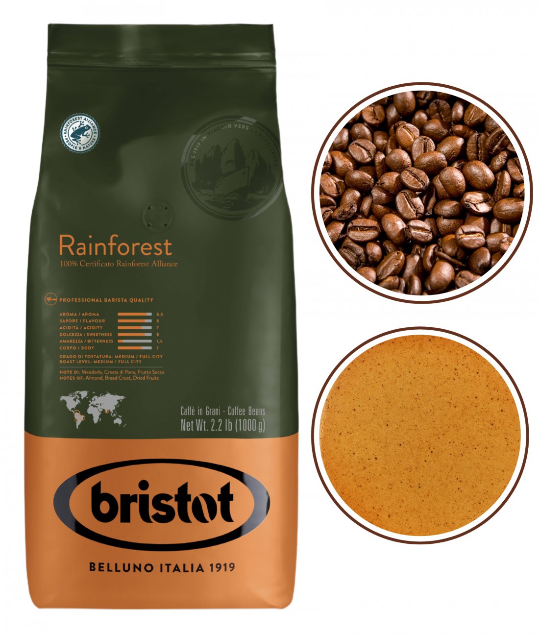 Bristot Rainforest kawa ziarnista czarna 1kg