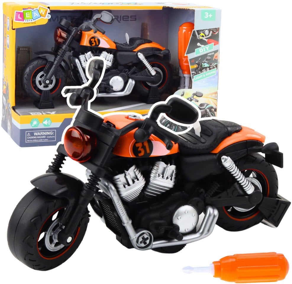 Motocykl Do Skręcania Rozkręcania DIY Światła Dźwięki Pomarańczowy