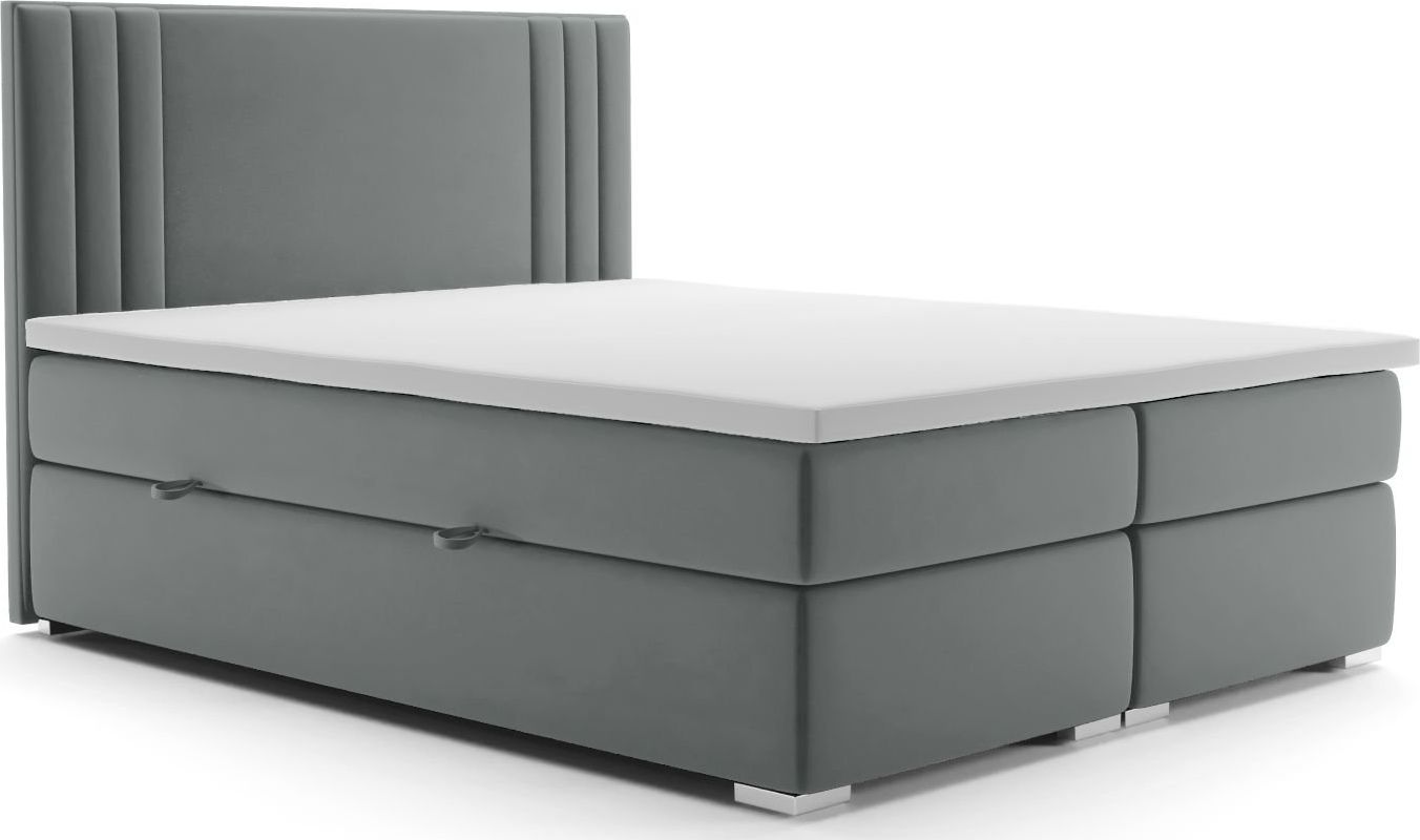 LAVERTO Łóżko kontynentalne MAO 140x200 szare velvet z pojemnikiem