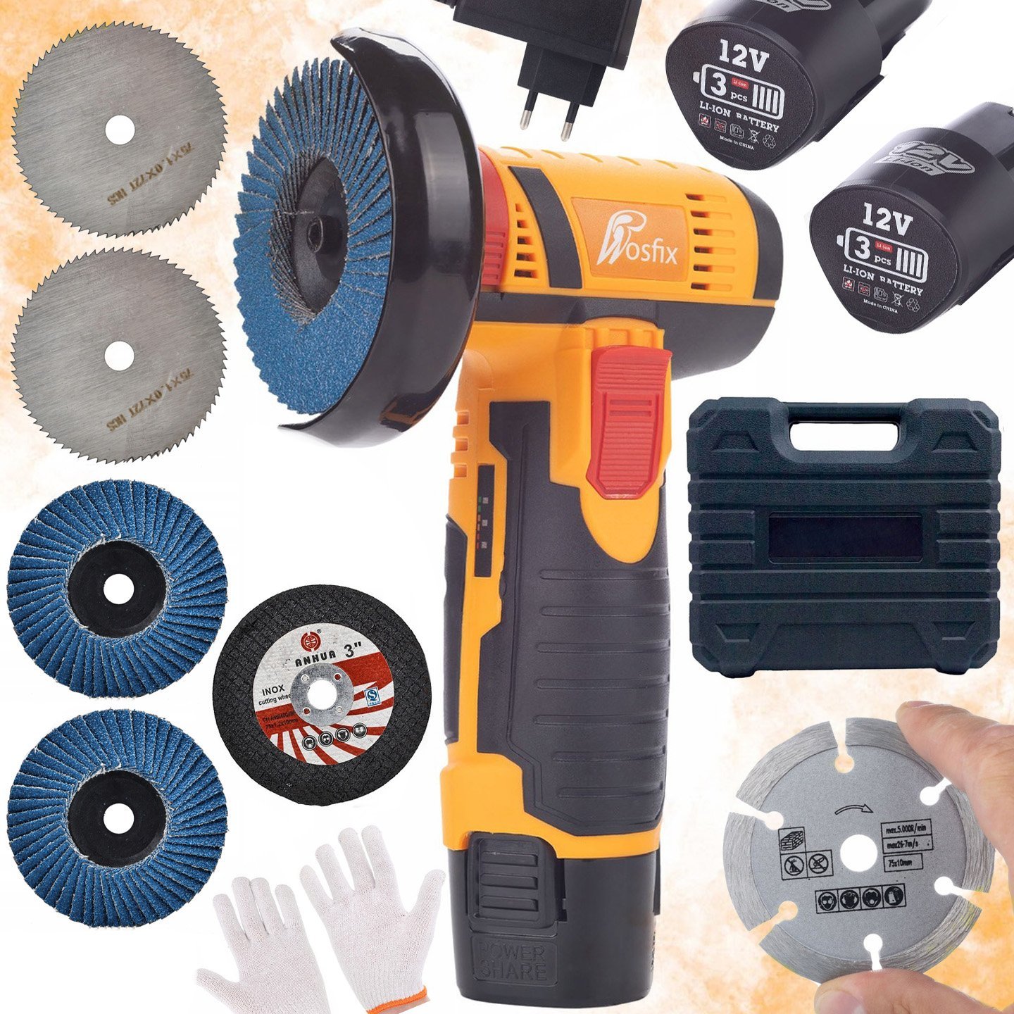 Szlifierka Rosfix AKUMULATOROWA MINI SZLIFIERKA KĄTOWA ROSFIX 12V +6 TARCZ PRECYZYJNA WALIZKA