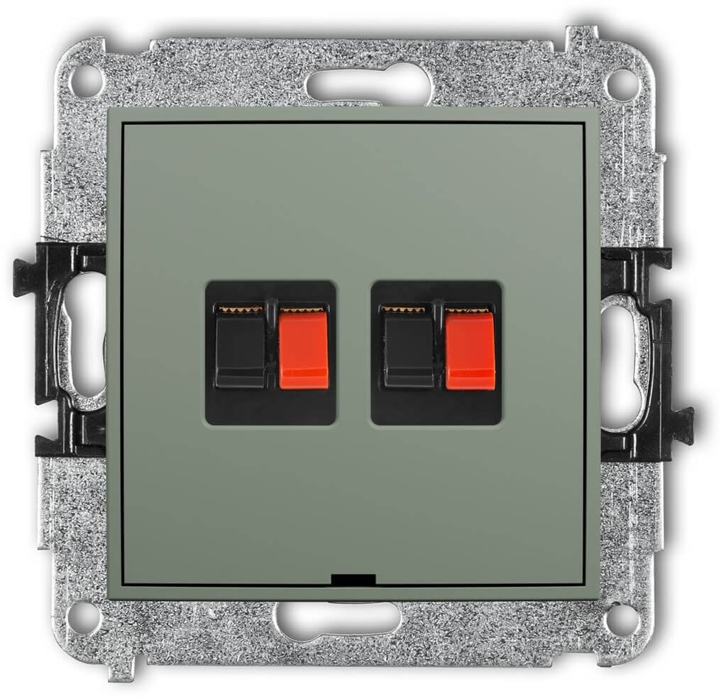 Karlik MINI Mechanizm gniazda głośnikowego podwójnego, bez pola opisowego w kolorze szałwiowym 61MGGBO-2