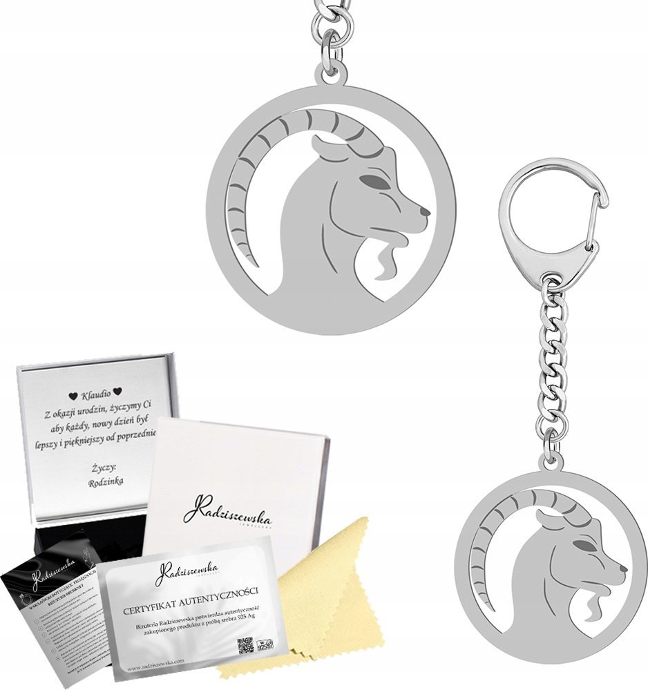 Radziszewska Jewellery BRELOK ZE ZNAKIEM ZODIAKU KOZIOROŻEC SREBRO 925 PREZENT GADŻET GRAWER