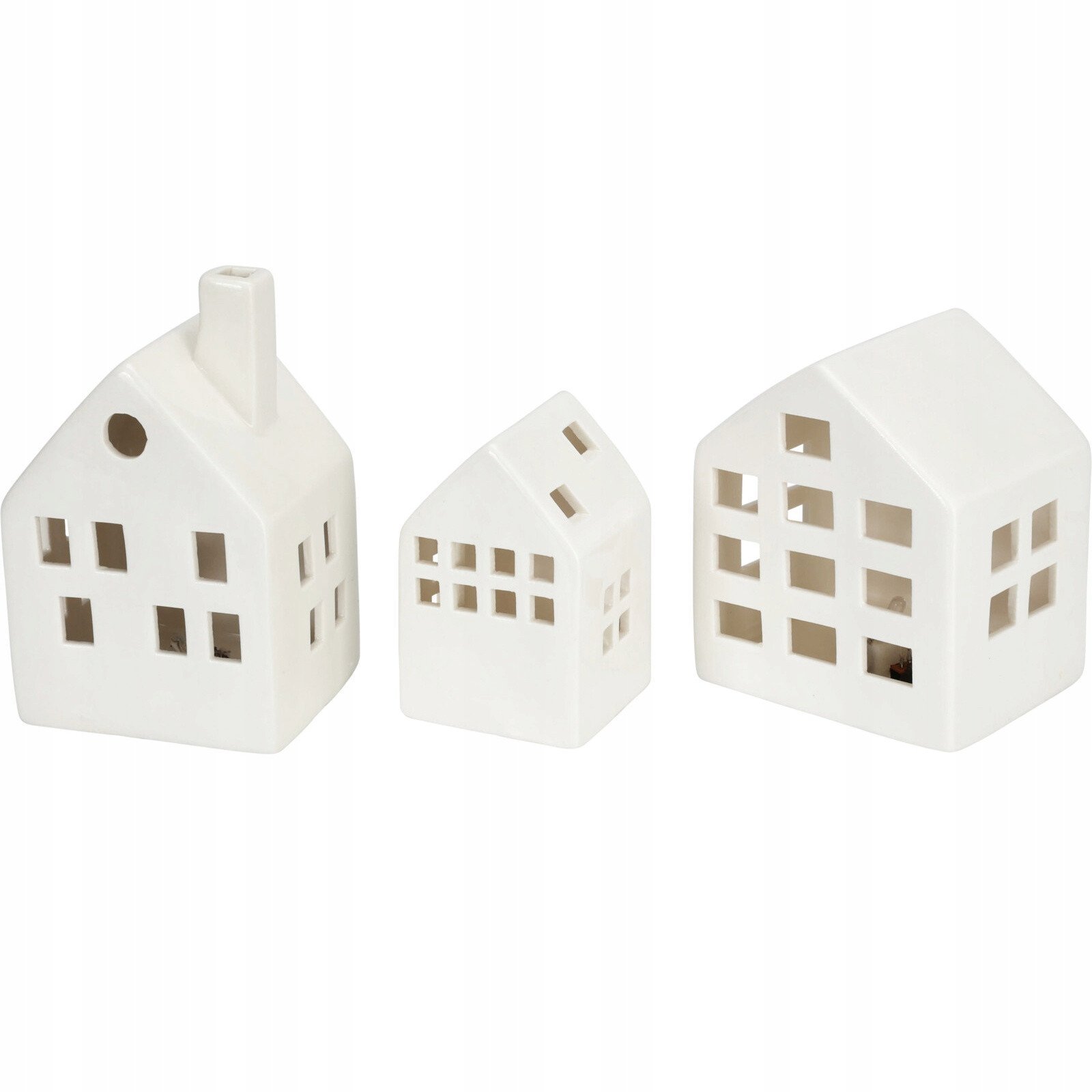 Ceramiczne domki LED SCANDI, 3 ozdoby świetlne