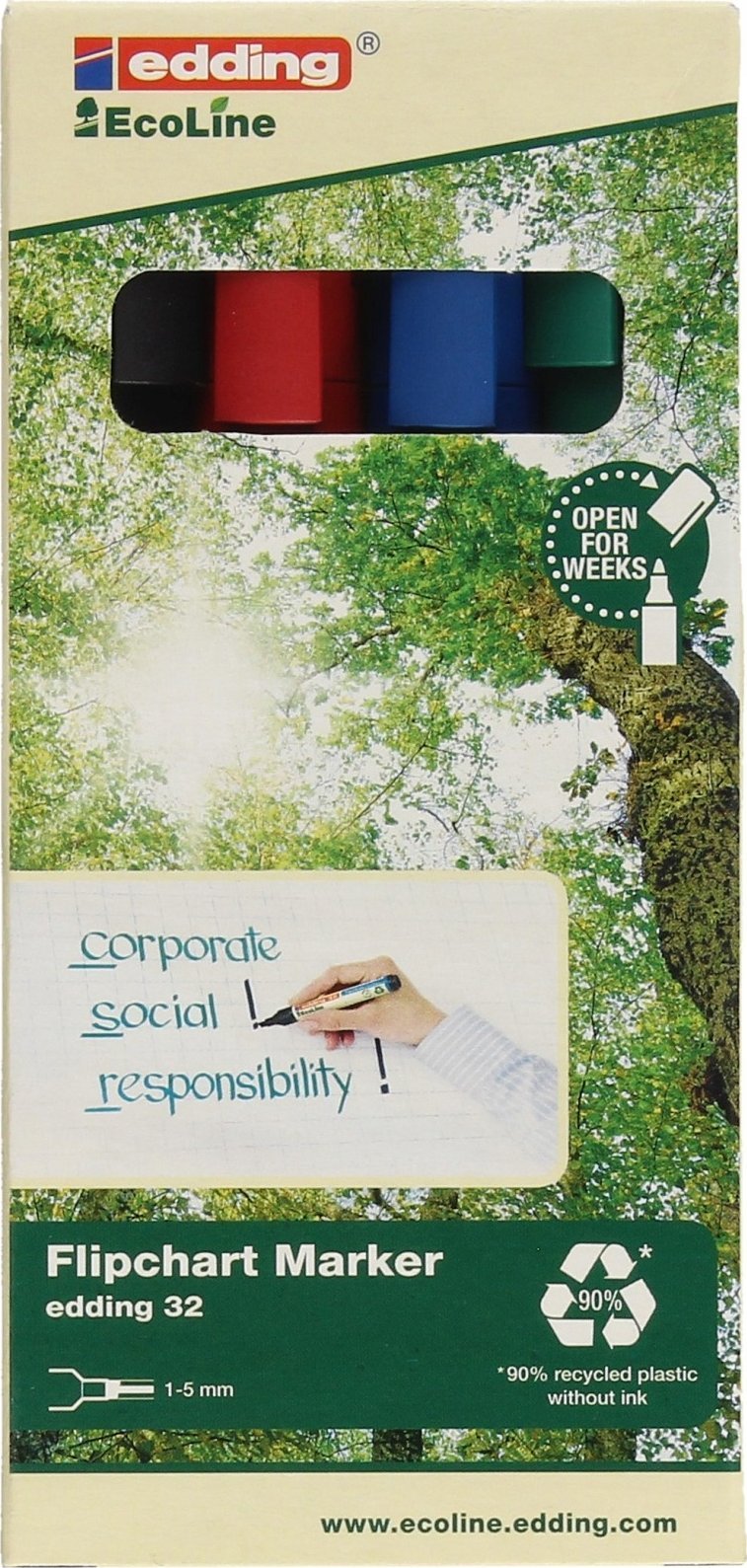 Edding Marker do flipchartów e-32 EDDING Ecoline, 1-5mm, 4 szt., mix kolorów