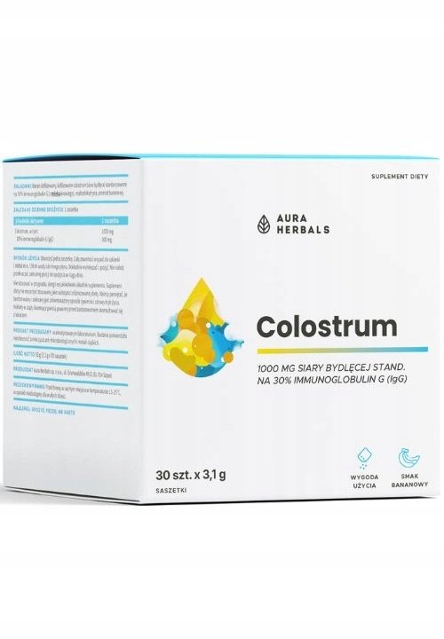 AURA HERBALS_Colustrum 1000g suplement diety Banan 30 x 3,1g