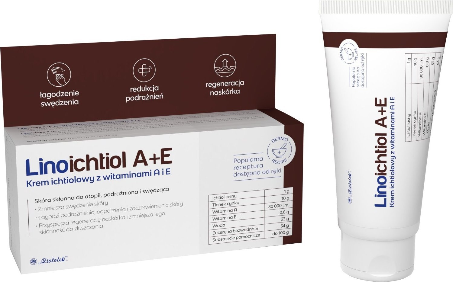 Linoichtiol A+E, Krem ichtiolowy z witaminami A i E, 50g - Długi termin ważności!