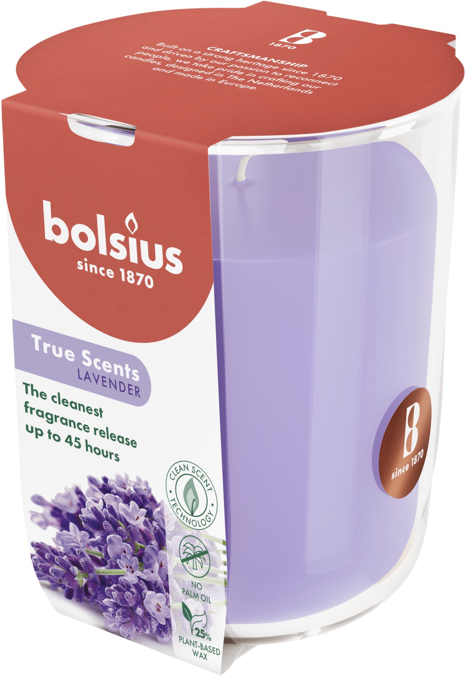 Bolsius Świeca aromatyczna szklana True Scents O97x85mm lavender 8717847190765 8717847190765 (8717847190765)