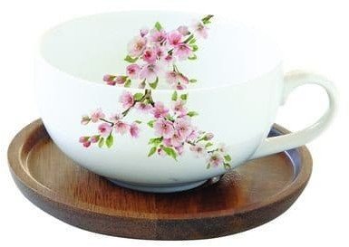 Kwiat Wiśni Filiżanka z Drewnianym Spodkiem w Ozdobnym Pudełku 250 ml