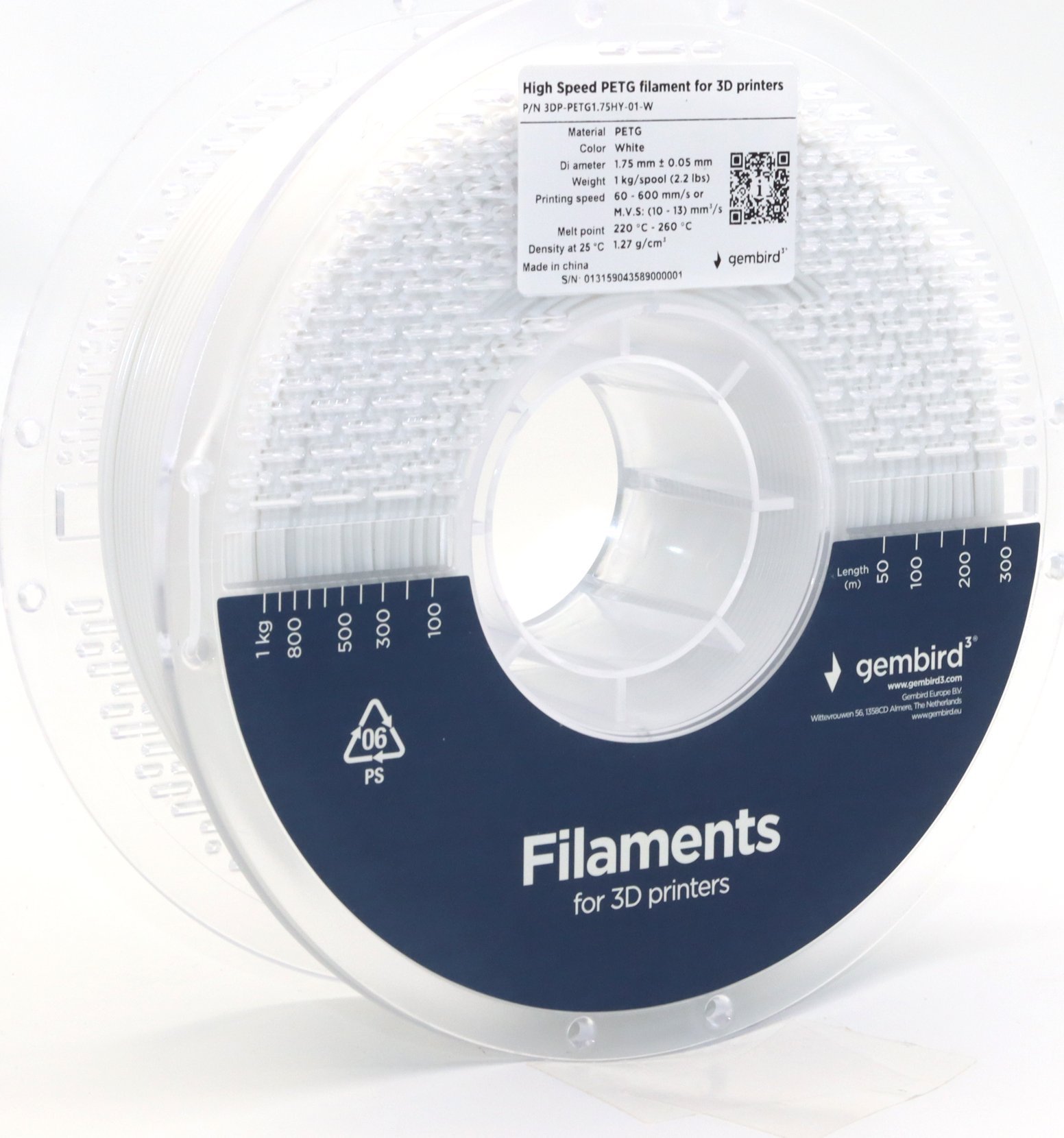 Gembird GEMBIRD Filament PETG High Speed biały 1 75 mm 1 kg