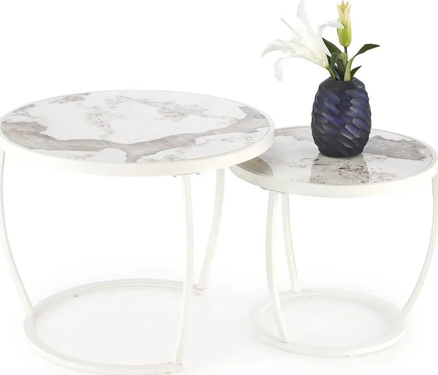 Halmar Zestaw 2 stolików INES beżowy marmur/biały HALMAR