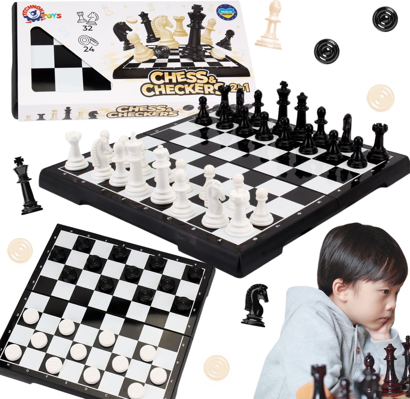Zestaw 2w1 Do Gry W Szachy I Warcaby Rozkładany Plansza Figury Gra Rodzinna