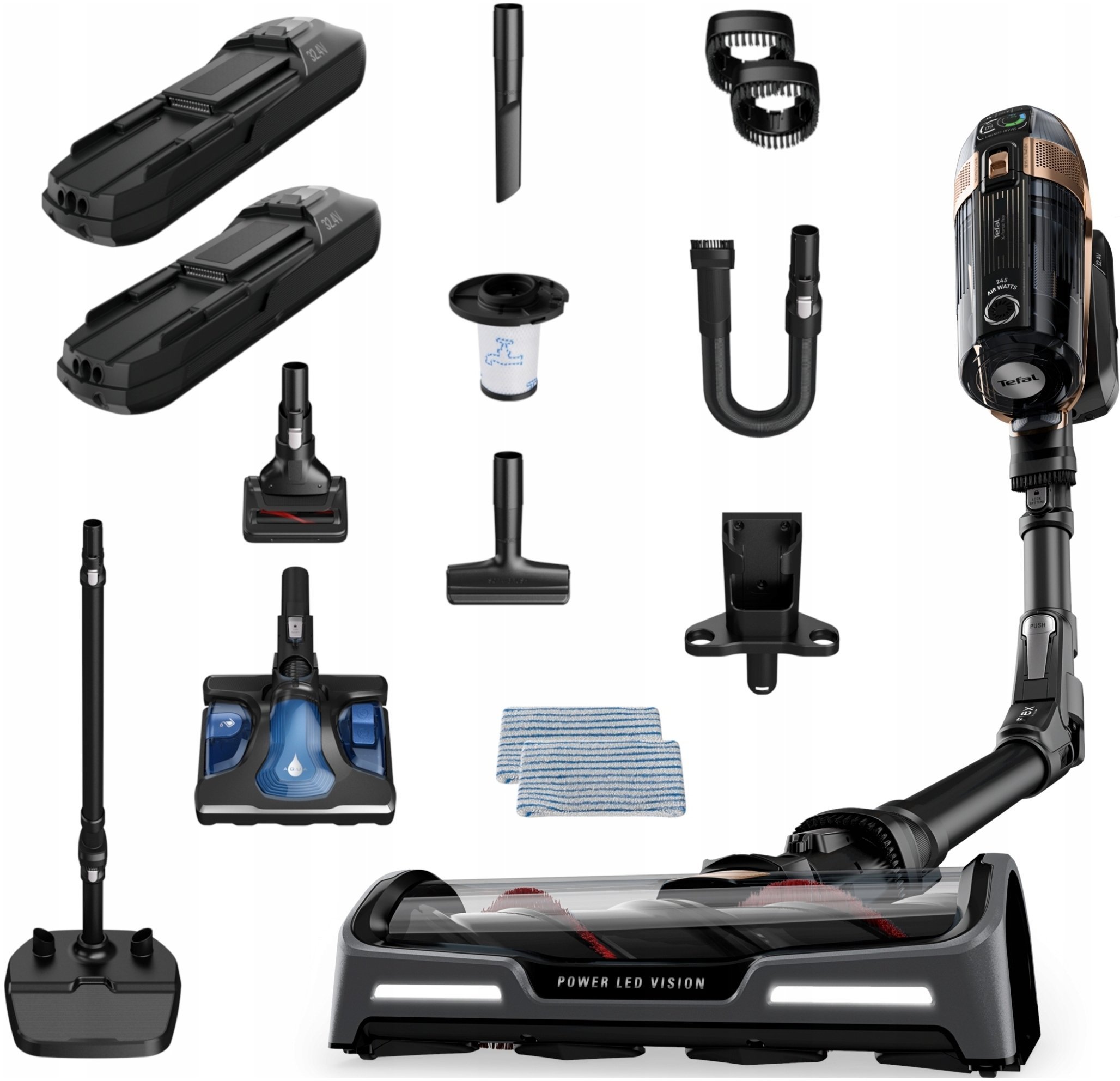 Odkurzacz pionowy Tefal X-Force Flex 15.60 Aqua melna/zelta Bezprzewodowy odkurzacz TY99G3 (3221616140882)