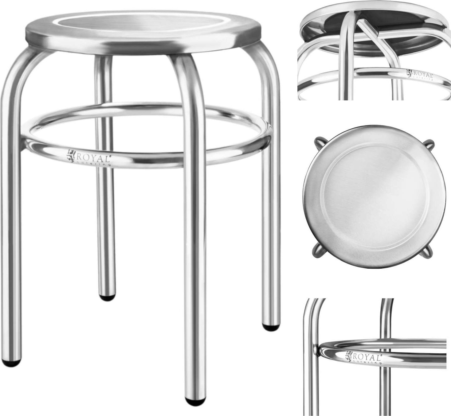 Royal Catering Stołek taboret okrągły ze stali nierdzewnej do kuchni