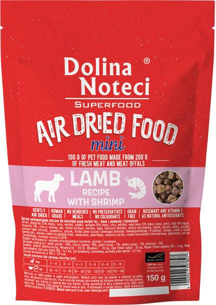 Dolina Noteci Superfood MINI danie z jagnieciny z krewetkami karma suszona dla psa 150 g