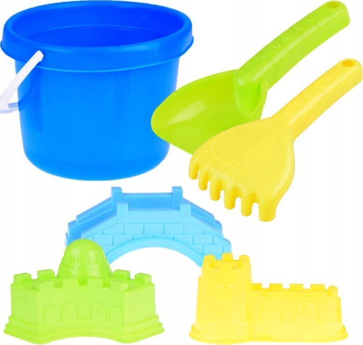 Jokomisiada Zestaw Wiaderko + łopatka grabki i foremki Zabawka do piasku ZA5077