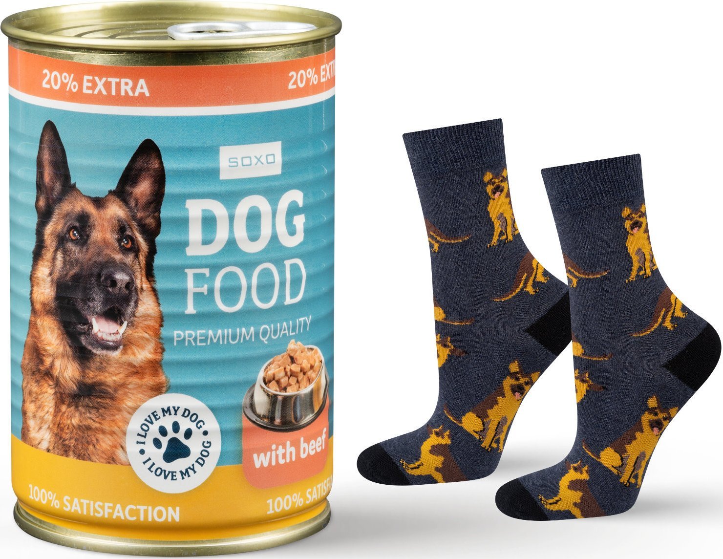 Soxo Kolorowe Męskie | Damskie Skarpetki SOXO owczarek niemiecki w puszce 3540