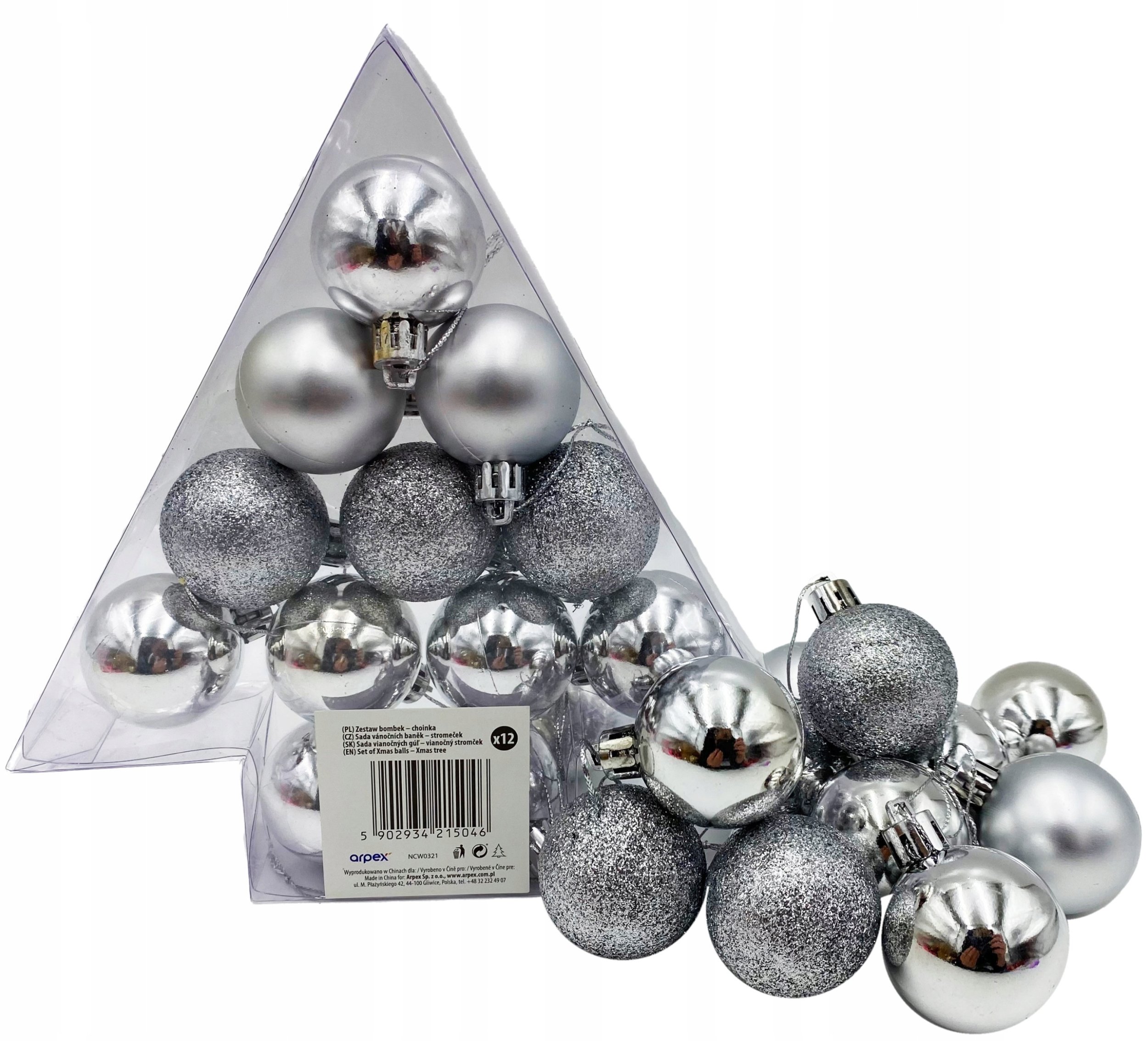 Bombki komplet w choince srebrny 12szt