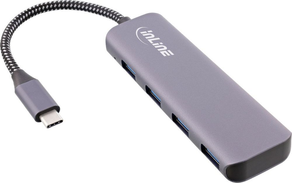 HUB USB InLine InLine® USB 3.2 Hub, USB Type-C to 4x USB A 10Gb/s, aluminium, grey