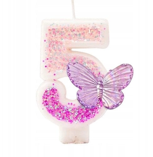 Świeczka Urodzinowa Na Tort / MOTYLEK / Świeczki na Urodziny / CYFRA 5